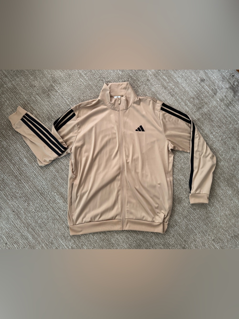 adidas Beige Track Jacket with Black Stripes